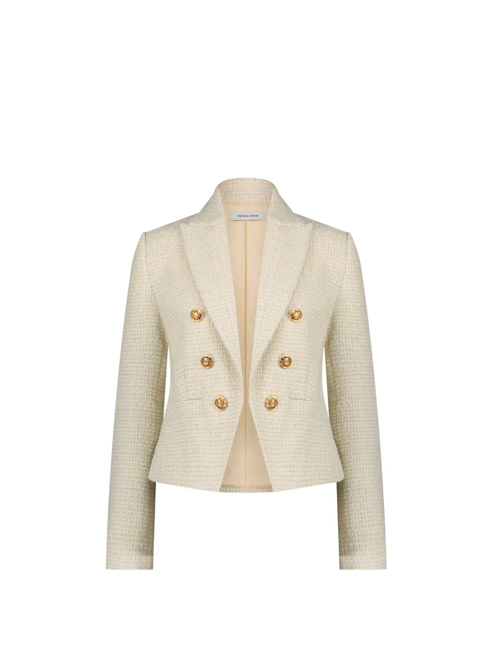 Noli Gabrielle Cream Double-Breasted Tweed Blazer with Gold Buttons